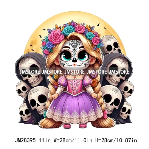 Washable Day Of The Dead La Catrina Dolls Designs Cartoon Princess Hispanic Girly Iron On DTF Transfers Stickers For Hoodies