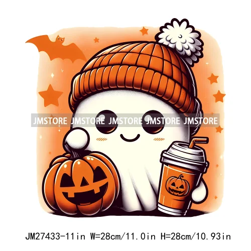 Colorful Coffee Spooky Babe Vibes Stay Spooky Season Ghost Skull Halloween DTF Decals Iron On Transfers Stickers For T-shirts