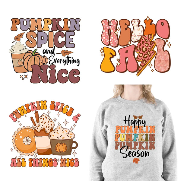 Love Fall Vibes Cozy Autumn Season Pumpkin Spice And Everything Nice Iron On DTF Transfer Stickers Ready To Press For Clothing