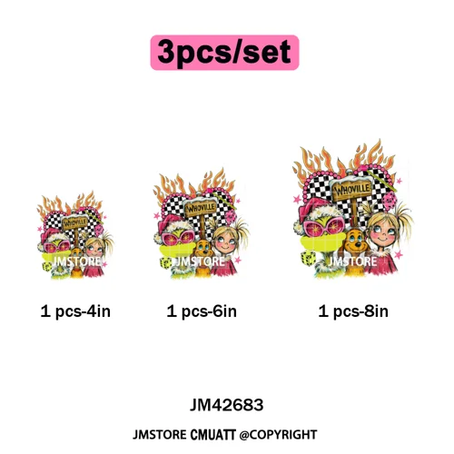 Cartoon Christmas Club Snow Winter Vibes Holly Jolly Santa Iron on DTF Washable Transfers Stickers Ready to Press for Clothing