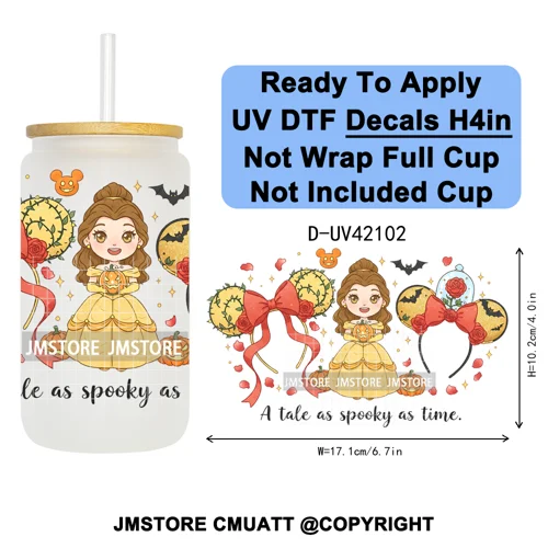Spooky Halloween Mouse Ears Cartoon Character UV DTF Transfer Sticker Decals Ready To Apply Waterproof For 16OZ Libbey Glass Can