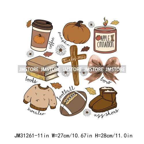 Thanksgiving Coquette Bow Pumpkin Cute Turkey Quotes Give Thanks Jesus Iron On DTF Transfers Stickers Ready To Press For Shirts