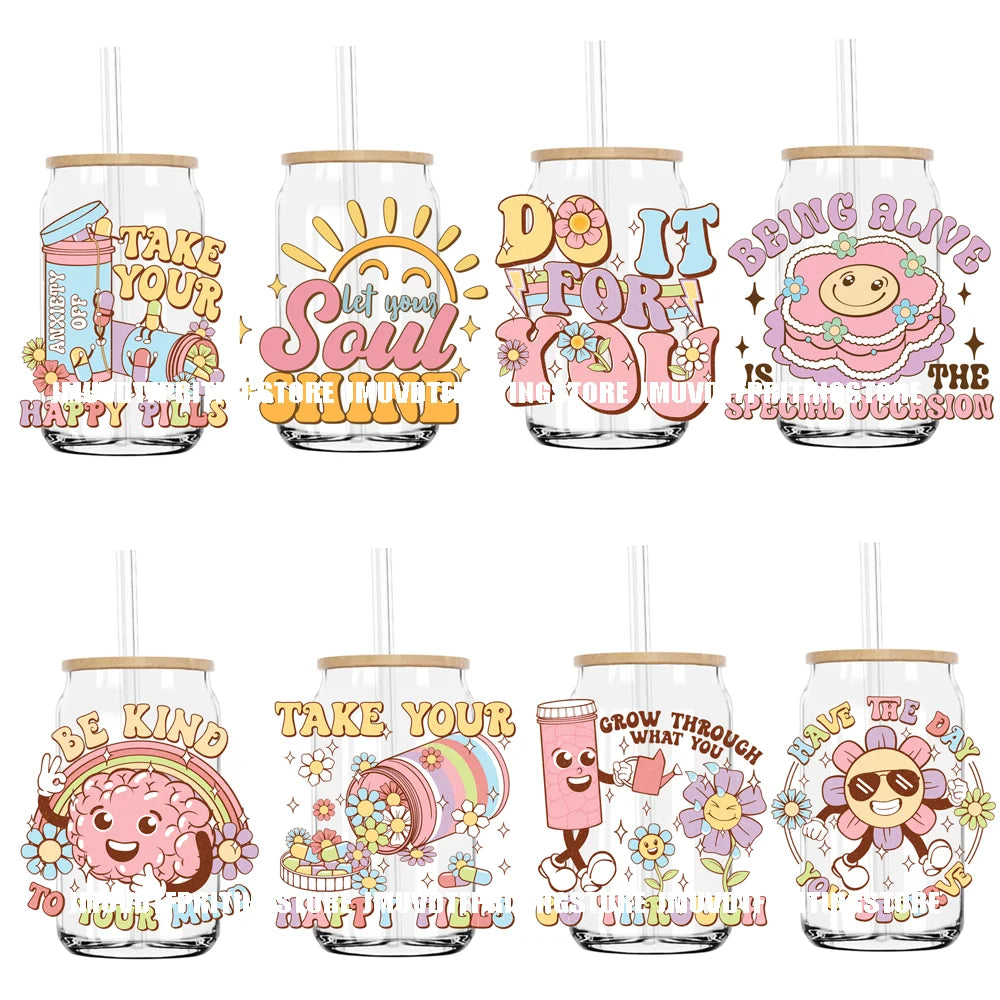 Retro Motivational Quotes UV DTF Transfers Stickers Decals For Libbey Cold Cups Mugs Tumbler Mental Health Waterproof DIY Logo