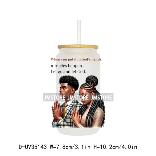 Christian Quotes Afro Pray Girl UV DTF Transfer Stickers Decals Ready To Apply Waterproof For 16OZ Libbey Glass Can Cups Tumbler