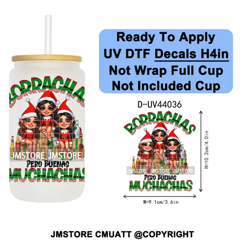 Floral Mexican Christmas Mama UV DTF Transfer Stickers Decals Ready To Apply Good Quality Prints For Libbey Cold Cup Mug Tumbler