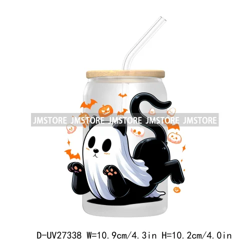 Spooky Ghost Halloween Autumn Pumpkin Season UV DTF Transfer Stickers Decals For Libbey Cold Cups Mugs Tumbler Black Cats Boo