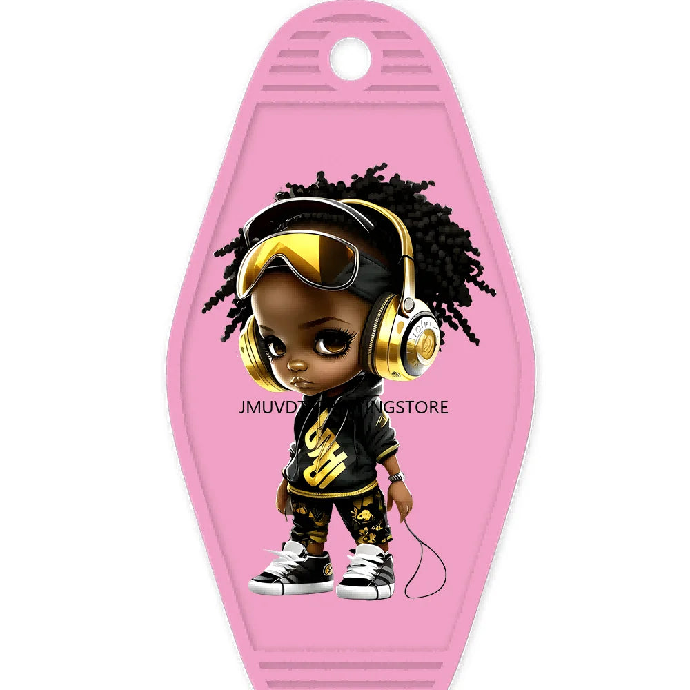 Cool Dreadlock Afro Girl High Quality WaterProof UV DTF Sticker For Motel Hotel Keychain Black Hip Hop Kids