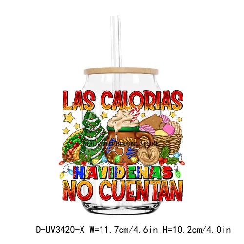 Spanish Christmas Tamale Cafecito Conchitas UV DTF Transfer Stickers Decals For Libbey Cold Cups Mug Tumbler Waterproof DIY Logo