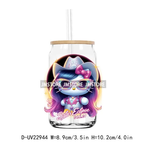 Colorful Cartoon Cat With Hat Flowers UV DTF Transfers Stickers Decals For Libbey Cold Cups Mugs Tumbler Waterproof DIY Craft