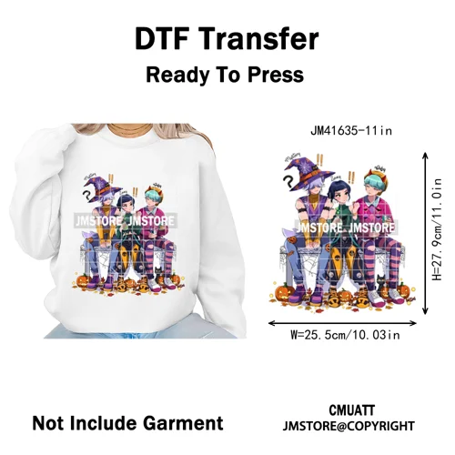 Stay Spooky Ghost Halloween Cartoon Hunters Kpop Band Group Iron on DTF Washable Transfers Stickers Ready to Press for Clothing