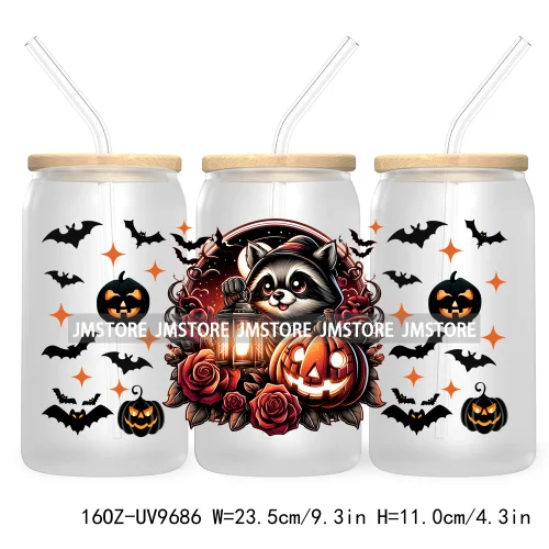 Halloween Spooky Bat Cartoon Character 16OZ UV DTF Cup Wrap Transfer Stickers Custom Labels Waterproof Logo For Libbey Glass Can