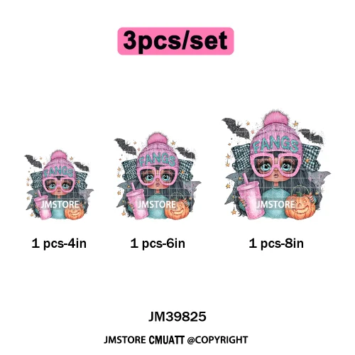 Pink Sweater Hat Coffee Girls Ghost Animal Pumpkin Halloween Iron on DTF Washable Transfers Stickers Ready to Press for Textile