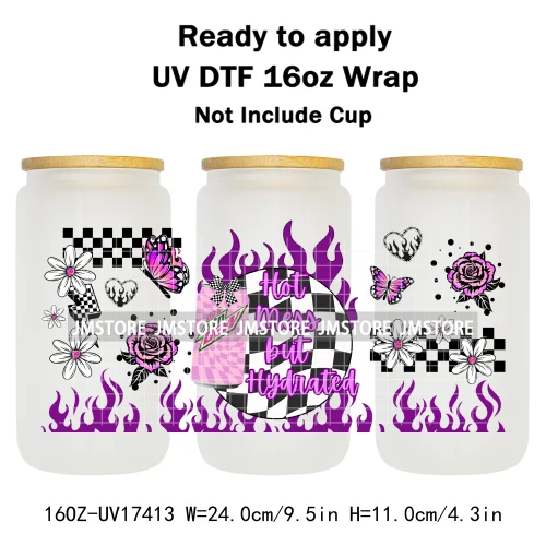 Retro Drink Quotes Butterfly Flower Heart 16OZ UV DTF Cup Wraps Ready To Apply Waterproof Transfer Stickers For Libbey Glass Can