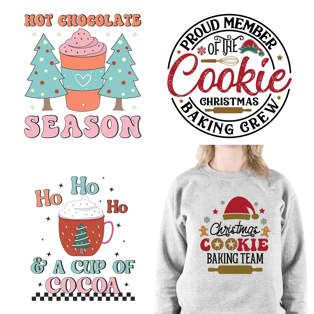 Custom Gingerbread Bakery Holly Jolly Vibes Merry Cookie Christmas Baking Crew Santa's Cookies DTF Transfer Decals For T-Shirt