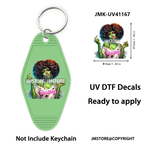 Afro Girl Halloween Skeleton Zombie UV DTF Motel Keychain Decal Ready To Ship Durable Transfer Stickers Print For Hotel Keychain