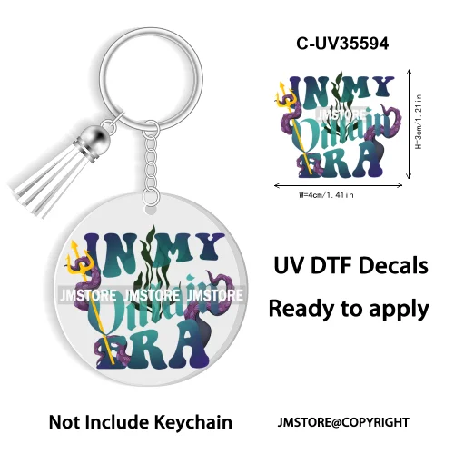 Cartoon Princess In My Villains Era UV DTF Decal Round Keychain Ready To Apply WaterProof Transfer Stickers For Circle Keychain