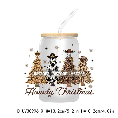 Howdy Christmas Boots Cowboy Cowgirl Western Country Xmas UV DTF Transfer Stickers Decals For Libbey Cold Cups Mugs Tumbler Bow