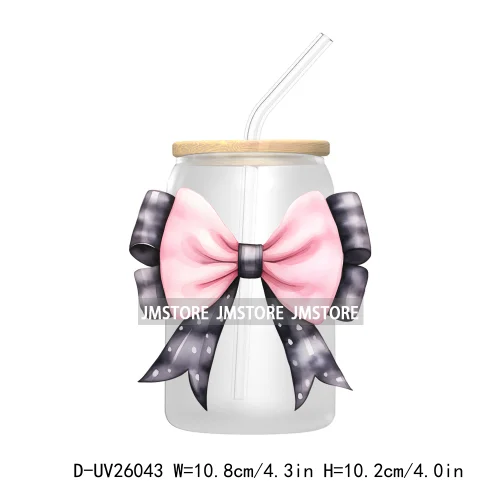 Black Pink Coquette Bow UV DTF Transfer Stickers Decals For Libbey Cold Cups Mugs Tumbler DIY Custom Logo Labels Soft Girl Era