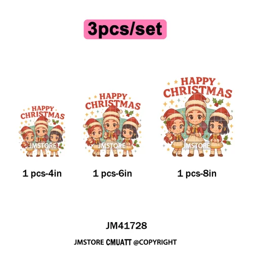 Cute Santa Kpop Inspired Movie Character Merry Christmas Holly Iron on DTF Washable Transfer Stickers Ready to Press for Textile