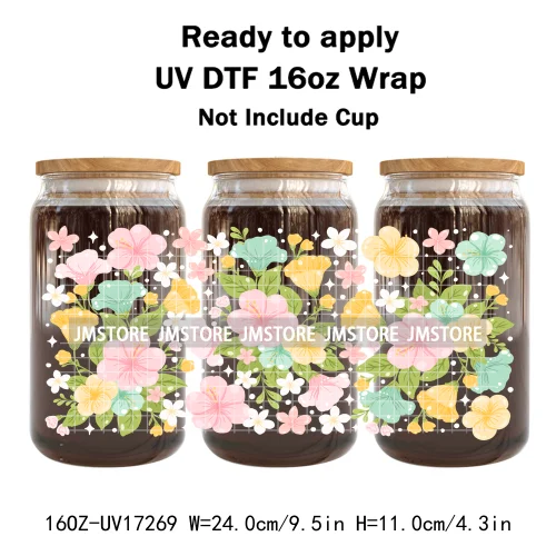 Coquette Floral Self Love Affirmations UV DTF Stickers Ready To Transfer Cup Wrap Custom Labels DIY Craft For Libbey Can Glass