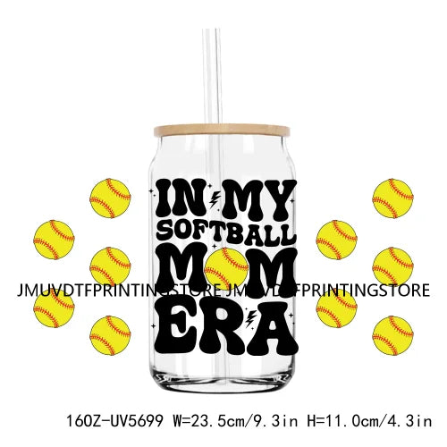 Glitter Boujee Baseball Mama UV DTF Sticker For 16OZ Libbey Glass Cup Can Wrap Transfer Sticker Custom DIY Logo Soccer Sport Mom