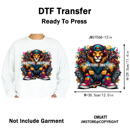 12in Urban Gangster Rich Money Lion Beats Shark Vibes Iron on DTF Thermal Transfers Stickers Ready to Press for T-shirts Bags