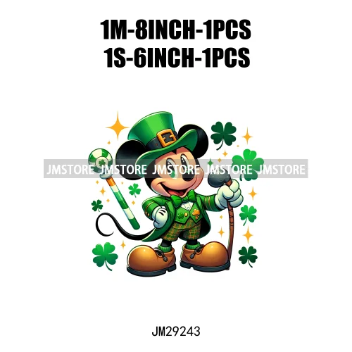 Cute Cartoon Character St Patrick's Irish Day Shamrock Lucky Vibes Iron On DTF Transfers Stickers Ready To Press For Hoodies