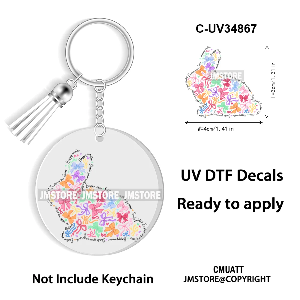 Happy Easter School Teacher Life Retro Coquette Easter Bunny WaterProof UV DTF Sticker For Round Circle Acrylic Keychain Keyring