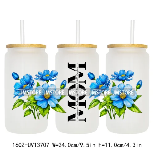 Strong Mom Butterfly Floral Mother's Day 16OZ UV DTF Cup Wraps Ready To Apply Waterproof Transfer Stickers For Libbey Glass Can