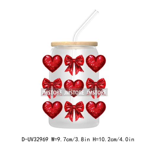 Coquette Valentine Heart Love XOXO Valentine's Day UV DTF Transfer Stickers Decals For Libbey Cold Cups Mugs Tumbler Waterproof