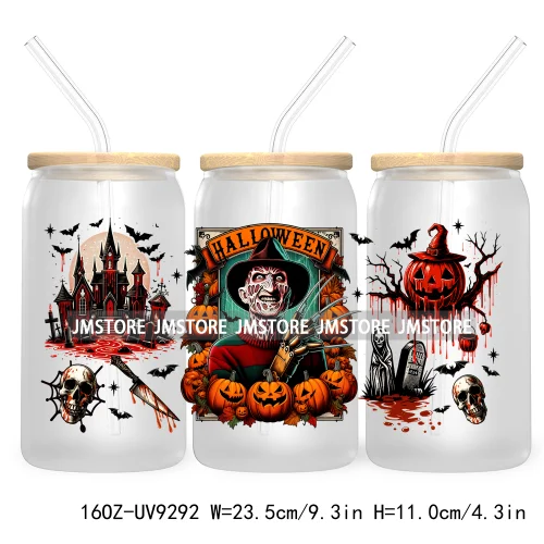 Scary Movies Halloween 16OZ UV DTF Cup Wrap Transfer Stickers Custom Labels Waterproof Logo For Libbey Glass Can Spooky Season