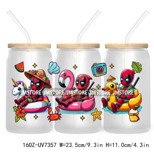 Hero Cartoon Summer Vacation 16OZ UV DTF Cup Wrap Transfers Stickers Custom Labels Durable Waterproof Logo For Libbey Glass Can