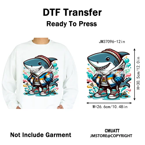 12in Urban Gangster Rich Money Lion Beats Shark Vibes Iron on DTF Thermal Transfers Stickers Ready to Press for T-shirts Bags