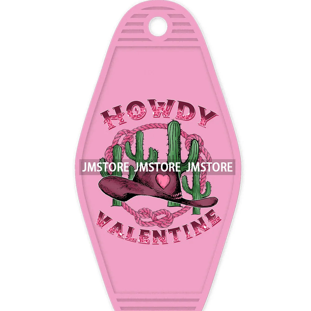 Western Howdy Valentine's Day High Quality WaterProof UV DTF Sticker For Motel Hotel Keychain Free Spirit Wild Heart Cow Skull