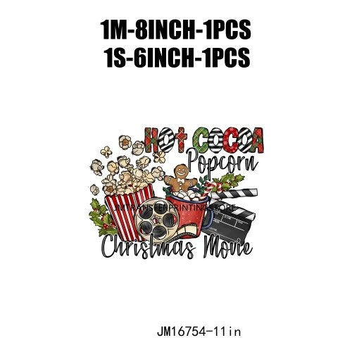 Hot Cocoa And Christmas Movie Cold Peel Decals Ho Ho Ho Cozy Tis The Season Snack Christmas DTF Transfer Stickers For Tshirts