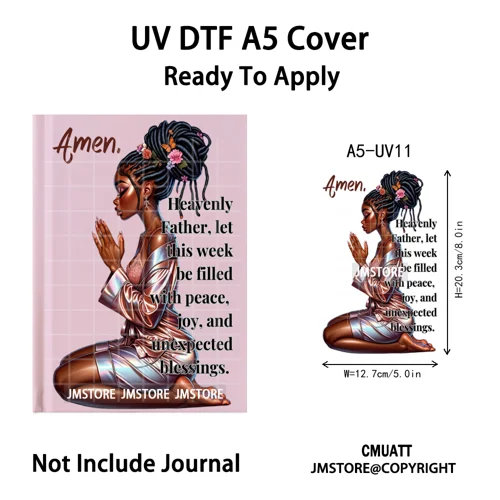 Christian Black Girl Praying Faith UV DTF Notebook Cover Decals Ready To Apply Durable Transfer Stickers For A5 Journal Cover
