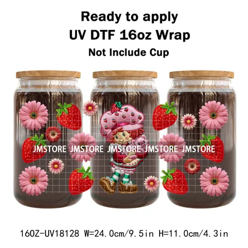 Faux Embroidery Floral Cartoon Characters UV DTF Stickers Ready To Apply Cup Wraps Waterproof For 16OZ Libbey Glass Can Tumbler