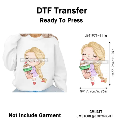 Cute Winter Christmas Girls Baby Mermaid Kids Cartoon Character Iron on DTF Washable Transfers Stickers Ready to Press for Texti