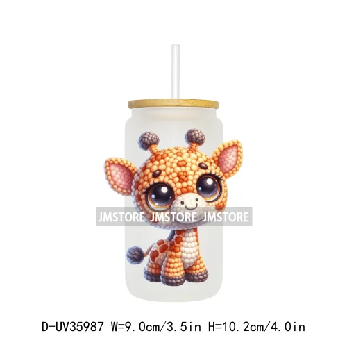 Watercolor Knitted Cute Animals UV DTF Transfer Stickers Decals Ready To Apply Waterproof For 16OZ Libbey Glass Can Cups Tumbler