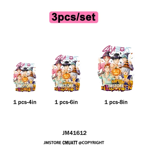 Happy Hunting Halloween Kpop Pumpkin Witch Boys Girl Dinner Iron on DTF Washable Transfers Stickers Ready to Press for T-shirts