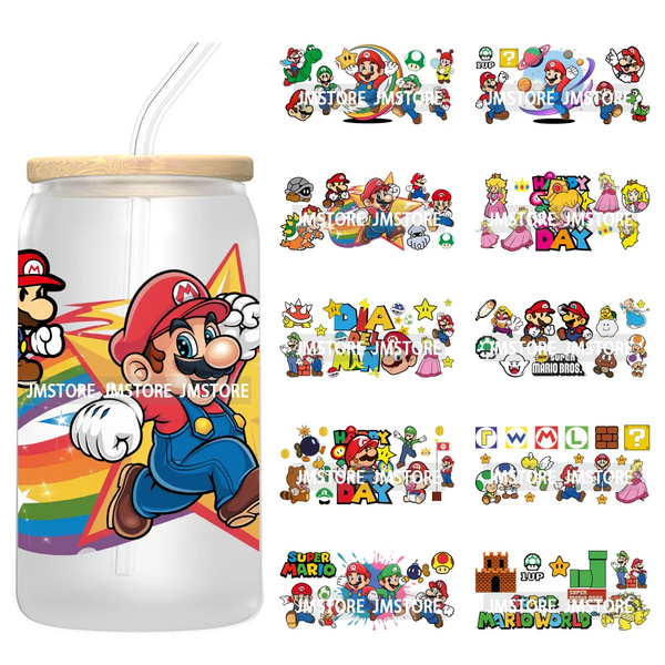 Retro Game Super Hero Princess UV DTF Cup Wraps Ready To Apply Waterproof Transfer Stickers For 16OZ Libbey Glass Can Tumbler