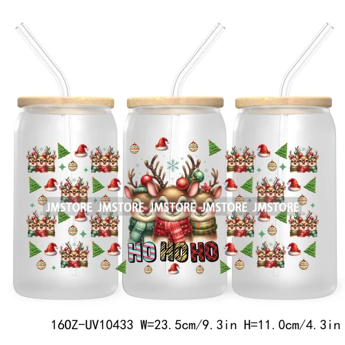 Merry Mama Social Club UV DTF Cup Wraps Transfers Sticker For 16OZ Libbey Glass Can Holiday Christmas Santa Tree Coquette Bow