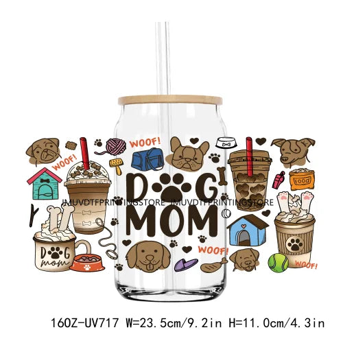 Cute Dog Treat Pet Life UV DTF Sticker For 16OZ Libbey Glass Cup Can Wrap Transfer Sticker Custom Labels DIY Logo Cat Mom