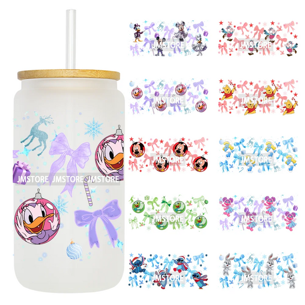 Christmas Mouse Cartoon Charater Girly UV DTF Cup Wrap Ready To Apply Transfer Stickers Durable For 16OZ Libbey Glass Can Bottle