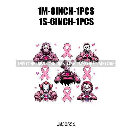 Pink Ribbon Fight Cancer Winner Horror Character Breast Cancer Awareness Iron On DTF Transfer Sticker Ready To Press For Clothes