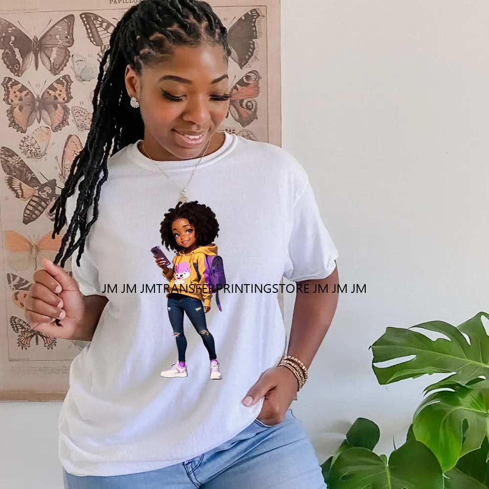 New Years African American Beautiful Black Curvy Women Melanin 2024 Streetwear Urban Girls DTF Transfers Stickers For Sweatshirt