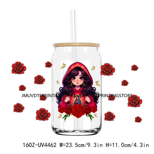 Cartoon Strawberry Girl 16OZ UV DTF Cup Wrap Transfers Stickers Mexican Custom Labels DIY Waterproof Logo For Libbey Glass Can