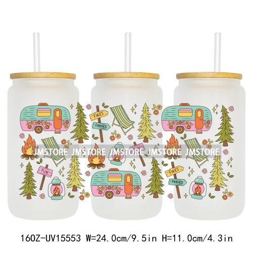 Summer Trip Girly Camping UV DTF Stickers Ready to Transfer Cup Wrap Custom Labels DIY Craft For Libbey Glass Can Mug Tumbler