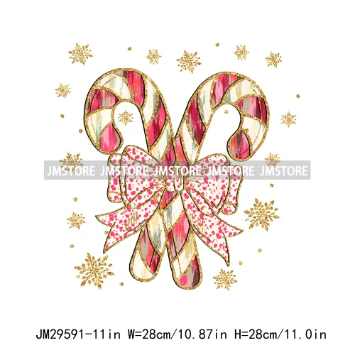 Colorful Faux Sequins Glitter Coquette Bow Christmas Girly Winter Deer Tree Candy Iron On DTF Heat Transfer Stickers For Hoodies