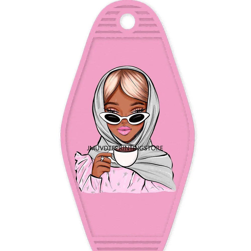 Happy Birthday Pink Girls With Coffee High Quality WaterProof UV DTF Sticker For Motel Hotel Keychian Cute Girl Kids